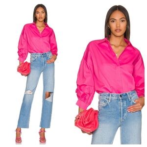 Alice + Olivia Edyth Drapey Button Down Tack Sleeve Shirt French Rose S